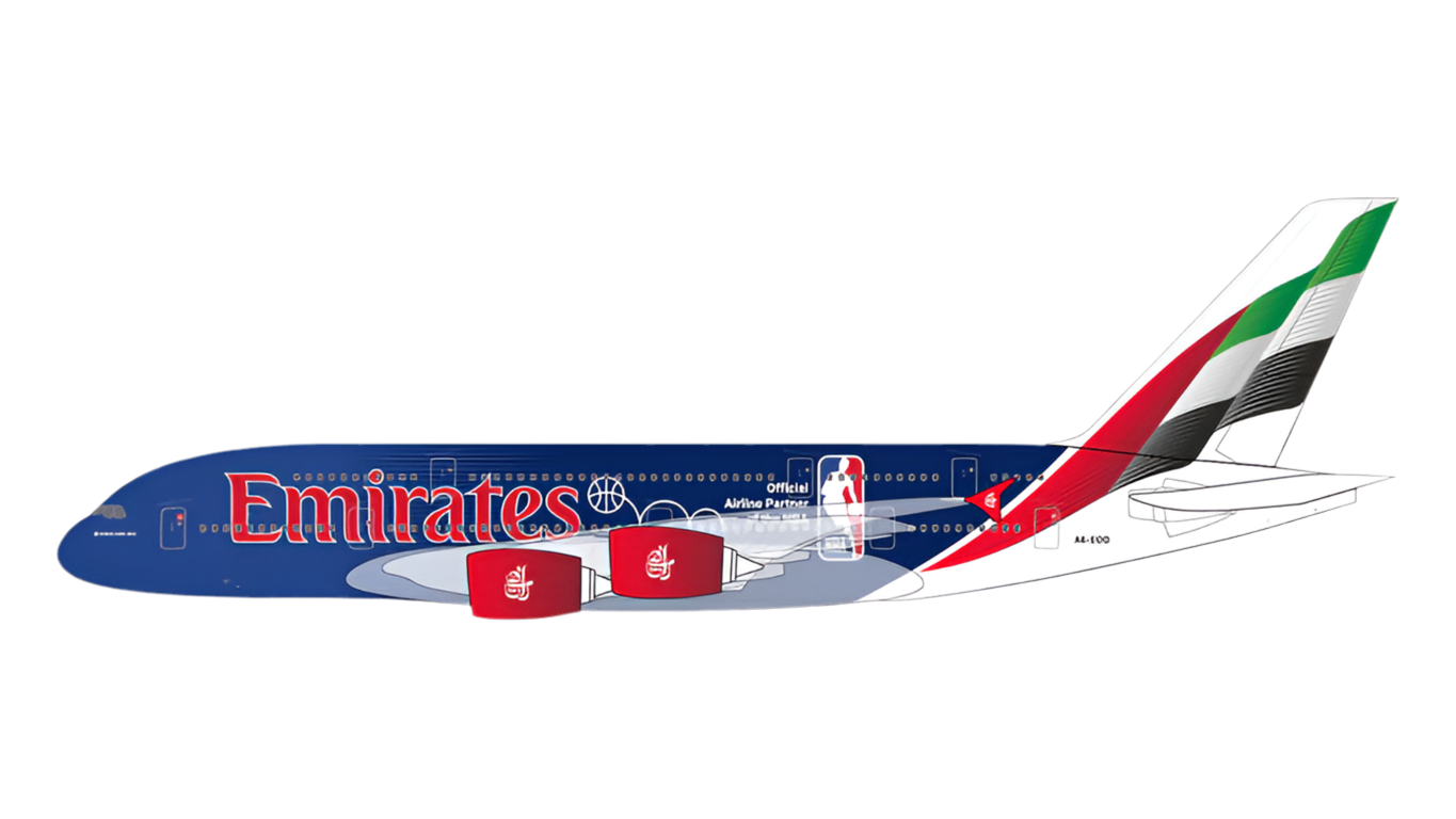 GeminiJets Emirates Airbus A380 "Official Airline Partner of the NBA" Special Livery Reg: A6-EOD 1/400 Scale